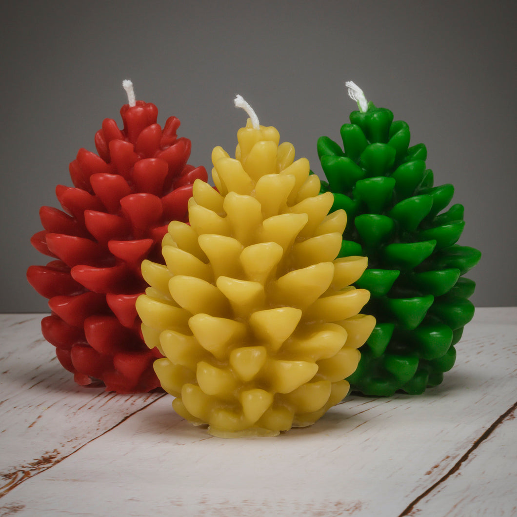 Pine Cone Beeswax Candles  - red, yellow and green - sold out!