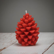 Load image into Gallery viewer, Pine Cone Beeswax Candles - red, yellow and green - sold out!