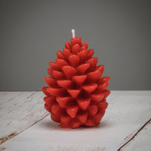 Load image into Gallery viewer, Pine Cone Beeswax Candles  - red, yellow and green - sold out!
